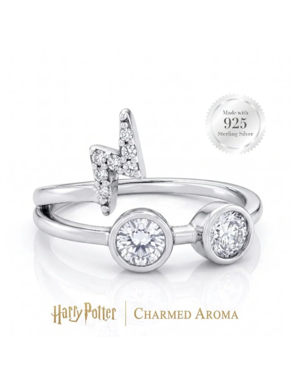 Official Harry Potter Lightning Bolt & Glasses Ring, 925 Sterling Silver